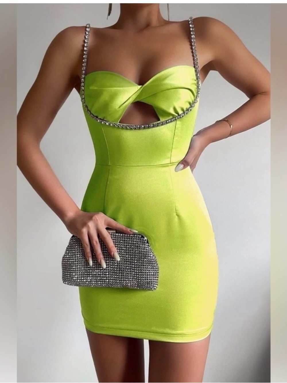 Serafina Neon Green Bodycon Mini Dress - Size 6